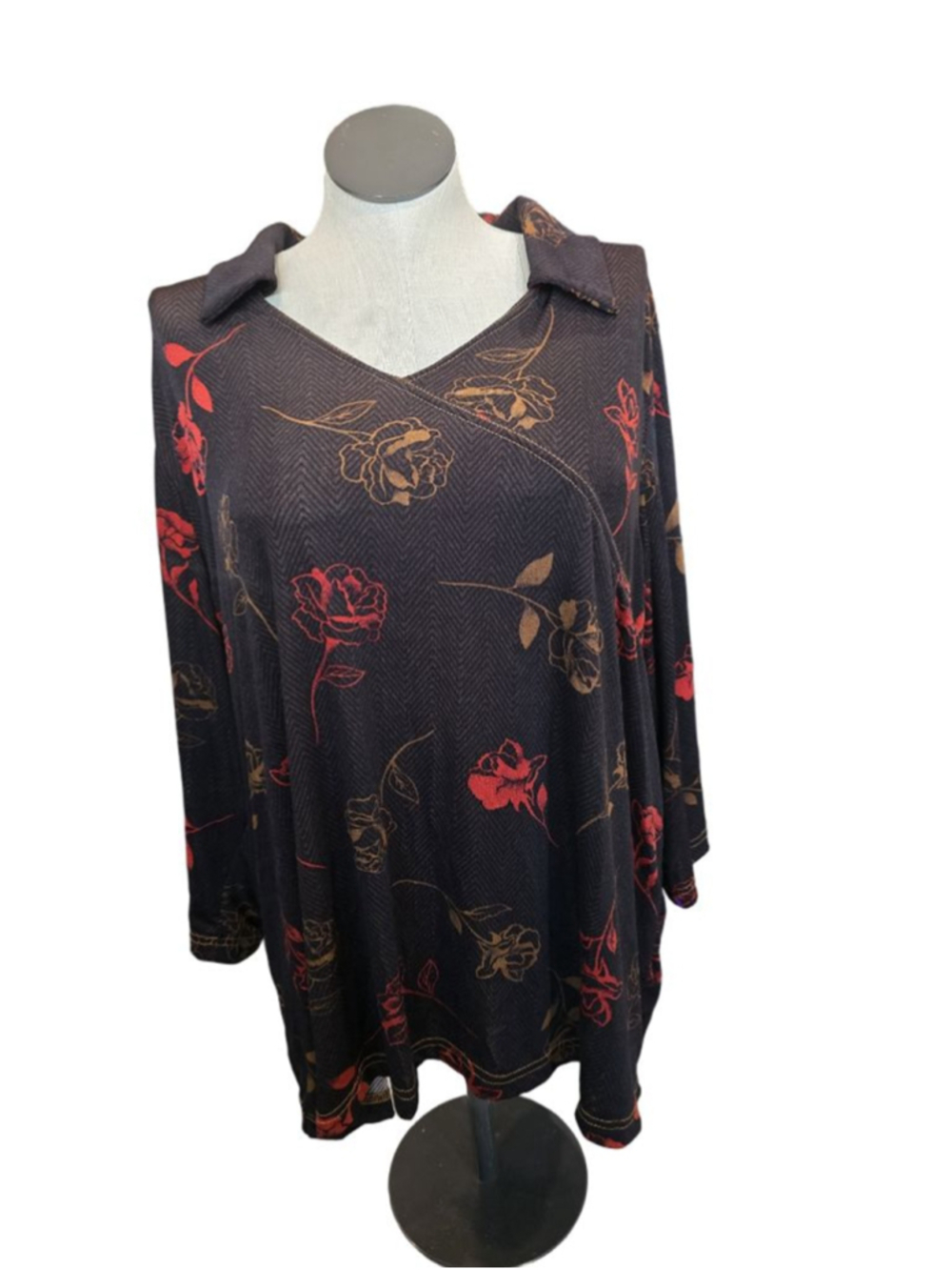 Women's Kathy Ireland Black Floral Tunic Top 3X